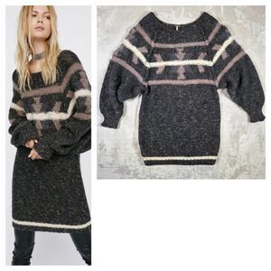 Free People Northern Lights Sweater Mini Dress Wool Blend Boho Whimsical Cozy